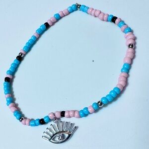 Torrid S-T-R-E-T-C-H Anklet in Pink & Blue Beads w/ Silver Eye Charm